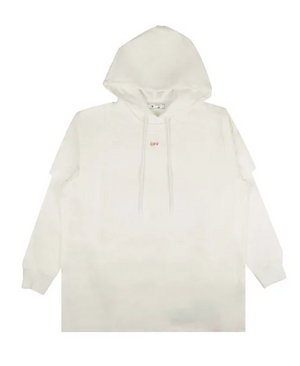 OFFF-WHITE STENCIL DOUBLE TEE HOODIE WHITE RED