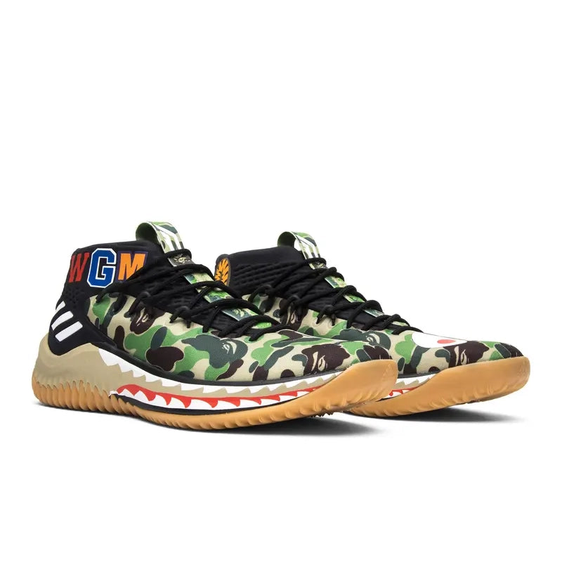 100% authentic Bape Dame 4 sneakers. Pre-owned, no box. Shipped from NZ with AU shipping. Streetwear collab by BAPE & Damian Lillard—rare find for collectors.