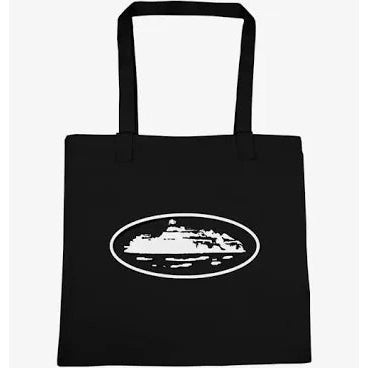 Corteiz Alcatraz Big Tote Bag in white and black with bold branding, roomy design, and sturdy construction for stylish daily carry or weekend trips