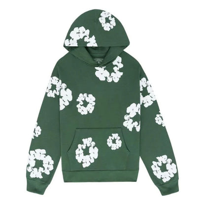 Denim Tears Cotton Wreath Sweatshirt in Green - premium cotton crewneck with signature wreath graphic, front chest detail.