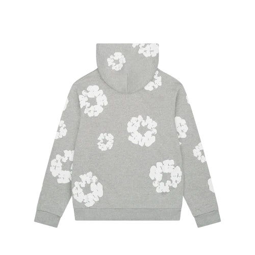 Denim Tears Cotton Wreath Sweatshirt in Grey with puff-printed wreath design, soft cotton build, and relaxed fit for versatile streetwear style