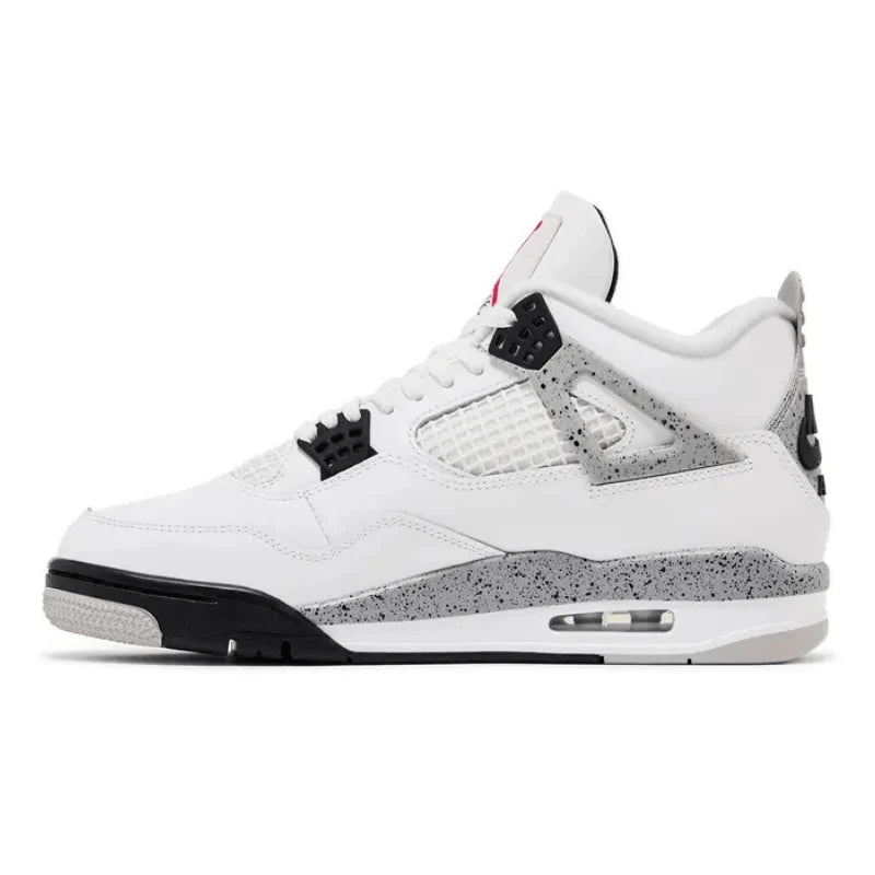 Jordan 4 Retro White Cement (2025) sneaker with white leather upper, cement grey accents, and classic silhouette designed for comfort and everyday wear