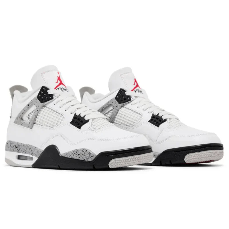 Jordan 4 Retro White Cement (2025) sneaker with white leather upper, cement grey accents, and classic silhouette designed for comfort and everyday wear