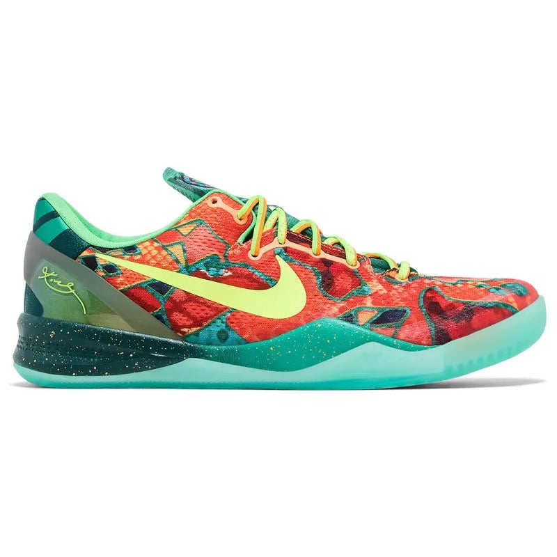 Nike Kobe 8 Protro 'What The Kobe' 2025 with mismatched red and blue snakeskin uppers, bold Swooshes, and Cushlon midsole with Zoom Air forefoot cushioning