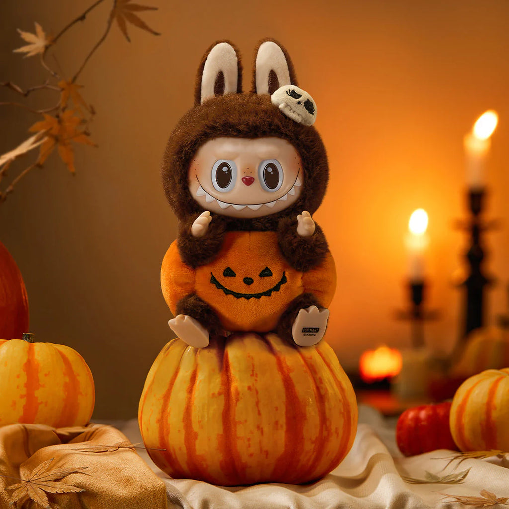 Pop Mart Labubu Happy Halloween Party Series-Sitting Pumpkin Vinyl Plush Pendant