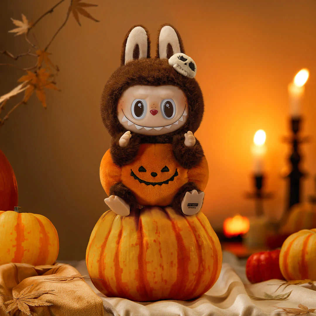 Pop Mart Labubu Happy Halloween Party Series-Sitting Pumpkin Vinyl Plush Pendant