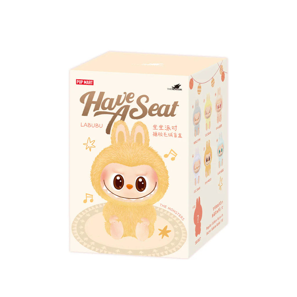 POP MART The Monsters Have a Seat Series blind box with plush pendant featuring soft, collectible monster character in a seated pose
