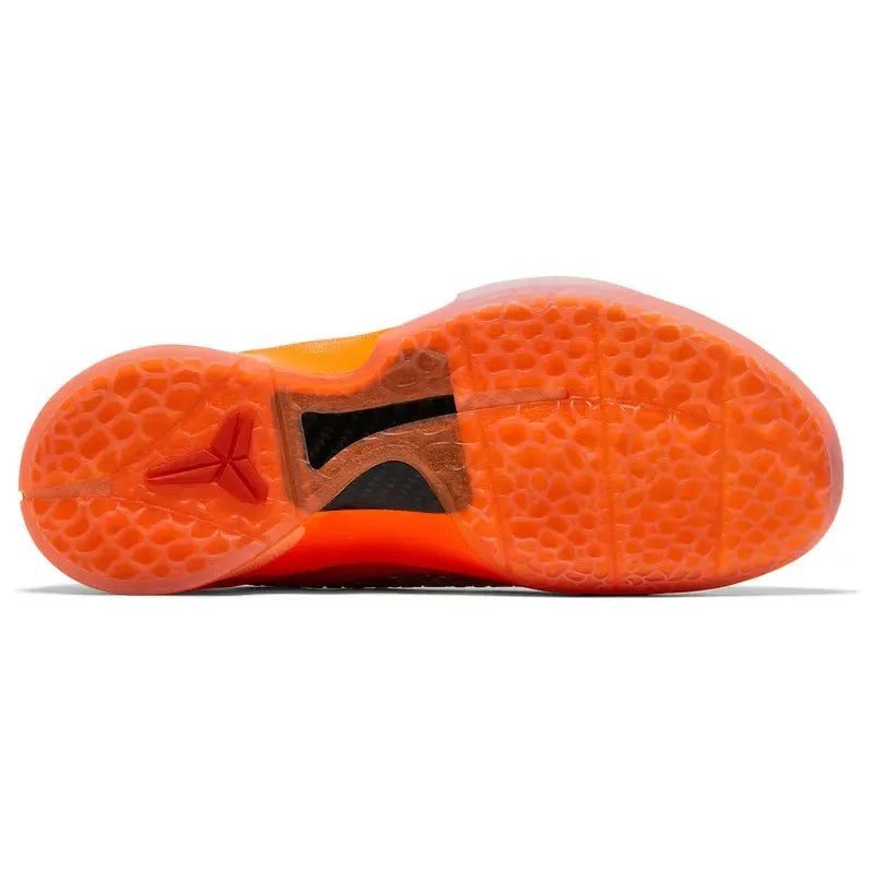 Nike Zoom Kobe 6 Protro 'Total Orange' sneaker with bright orange snakeskin upper, metallic silver Swoosh, Kobe logo on tongue, and Zoom Turbo cushioning