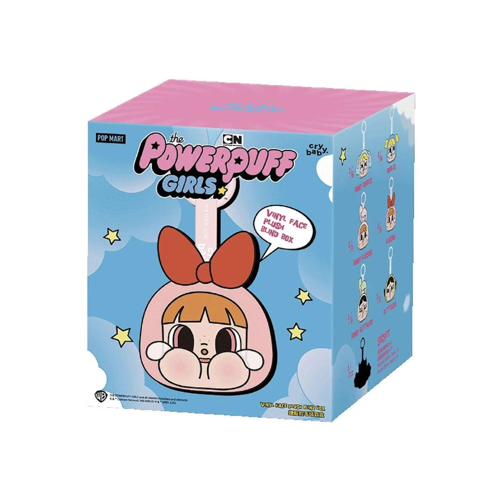 POP MART CryBaby x Powerpuff Girls vinyl face plush from blind box series, soft and colorful with signature CryBaby design and Powerpuff character features