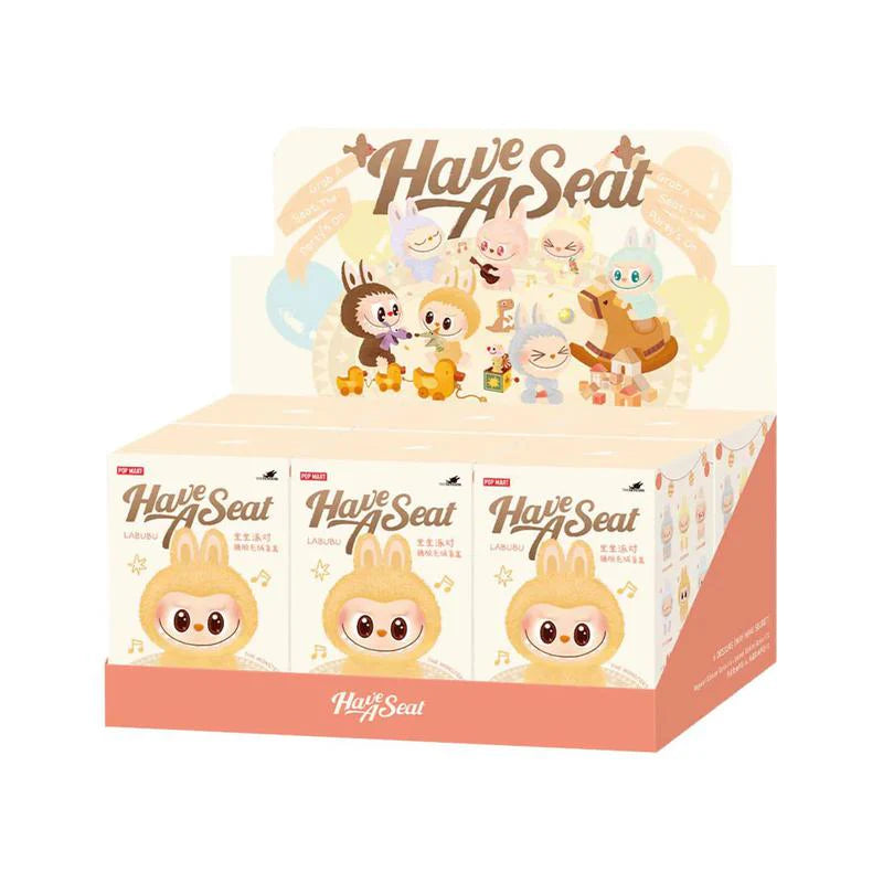 POP MART Labubu The Monsters Have a Seat sealed case with 6 blind boxes, each containing a unique vinyl plush figure with playful monster design