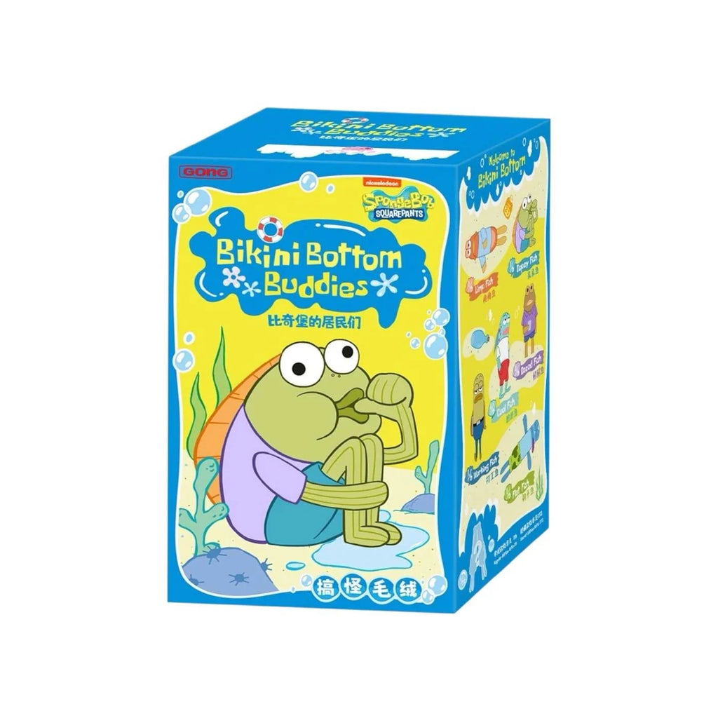 POP MART SpongeBob Bikini Bottom Buddies plush from blind box series, soft and detailed with whimsical cartoon character design