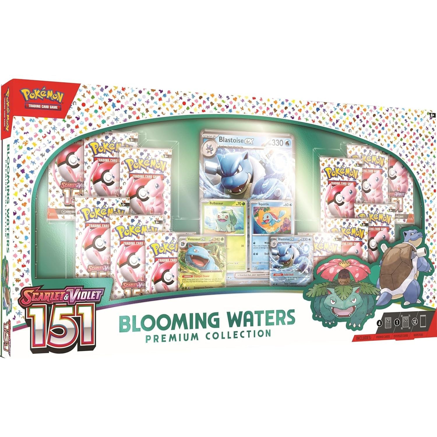 Pokémon TCG: Blooming Waters 151 Premium Collection with Venusaur ex, Blastoise ex, Bulbasaur, Squirtle, 12 booster packs & oversized Blastoise ex card. Shipped from NZ with AU delivery.