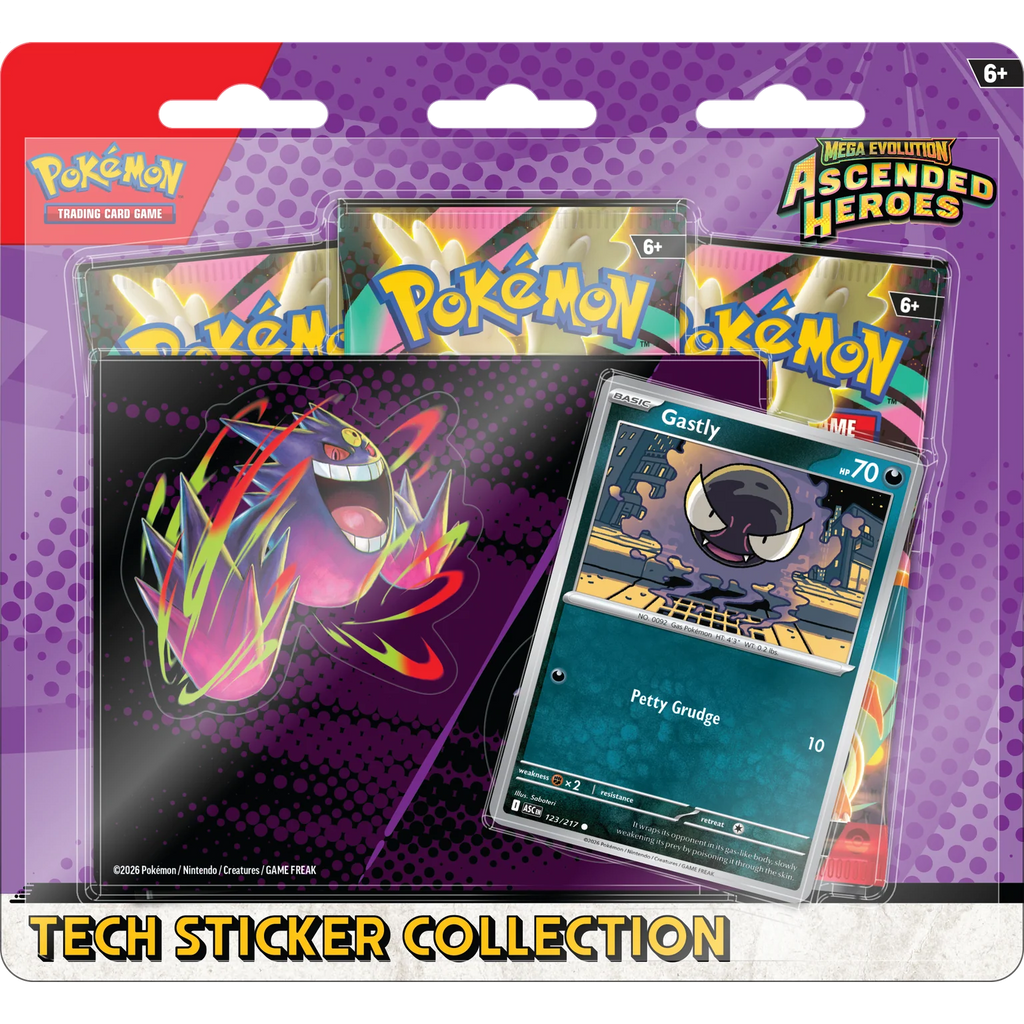 Pokemon TCG: Ascended Heroes Tech Sticker Collection Gastly (3 Booster Packs + Promo + Sticker)