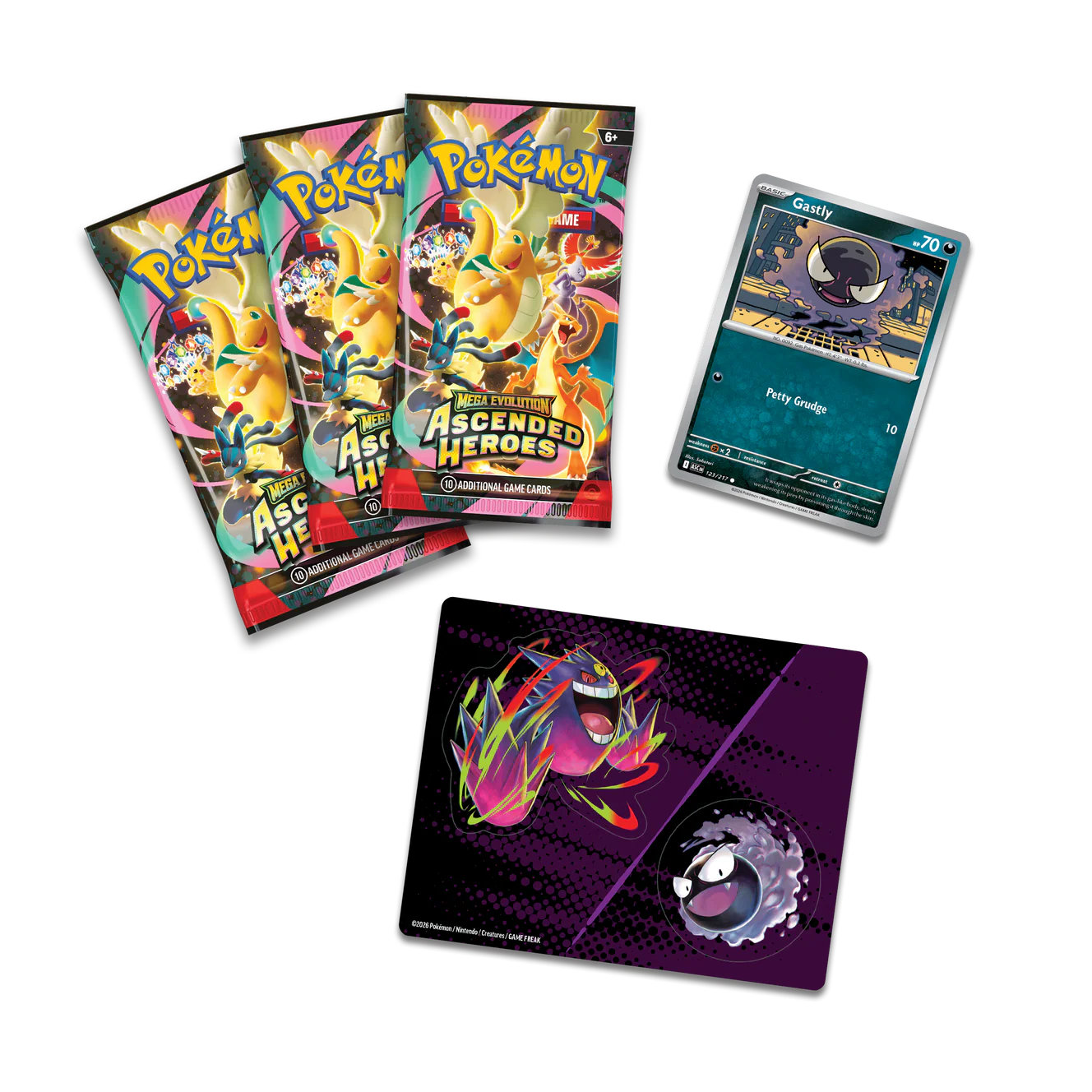 Pokemon TCG: Ascended Heroes Tech Sticker Collection Gastly (3 Booster Packs + Promo + Sticker)