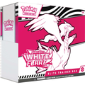 Pokémon Scarlet & Violet White Flare Elite Trainer Box with Unova Pokémon artwork, Reshiram ex, Keldeo ex, booster packs, card sleeves, and game accessories.