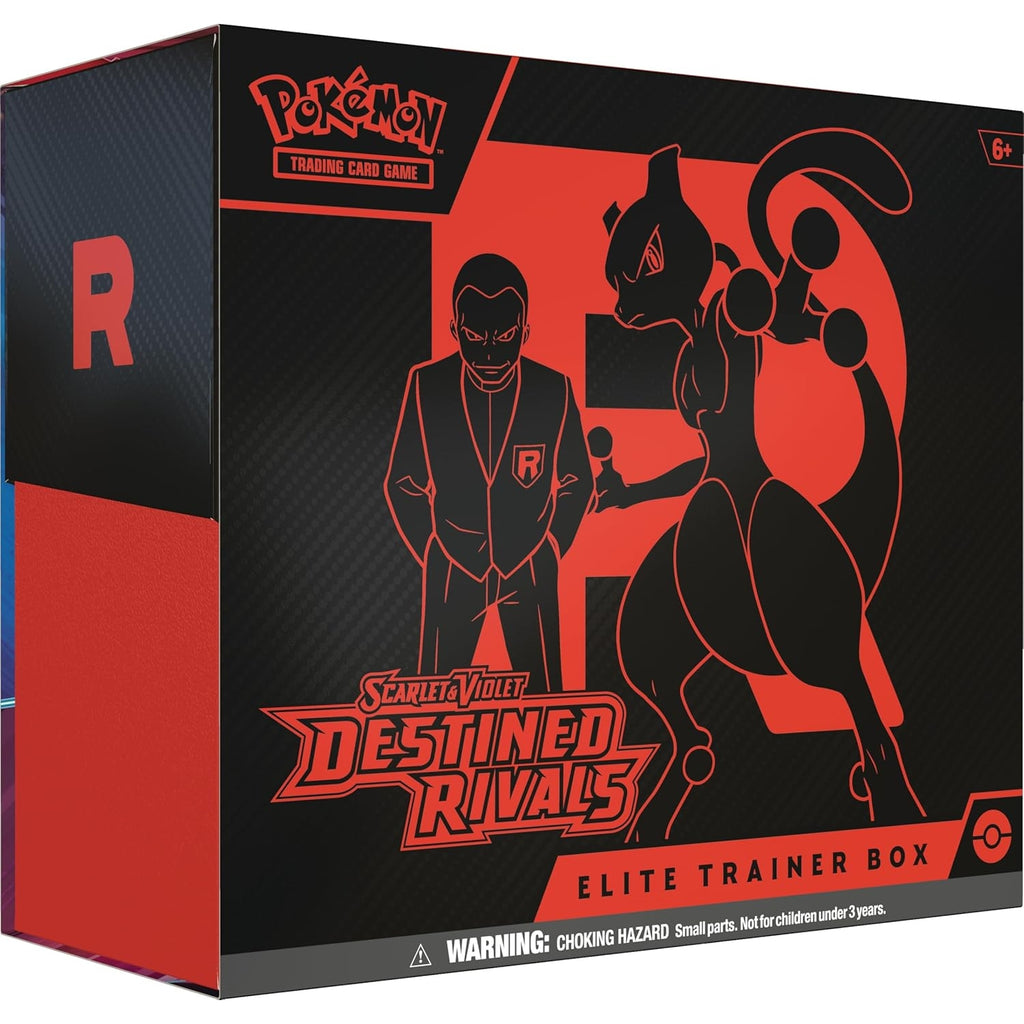 Pokémon Scarlet & Violet Destined Rivals Elite Trainer Box with booster packs, exclusive cards, and accessories