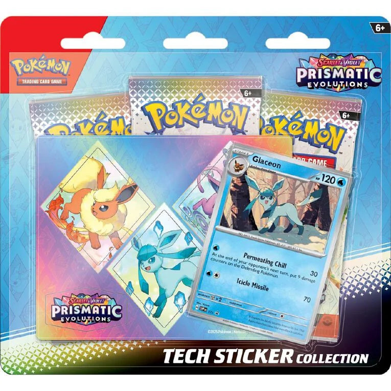 Pokémon TCG: Prismatic Evolutions Tech Sticker Collection with Leafeon, Glaceon, or Sylveon promo, stickers & 3 booster packs. Shipped from NZ with AU delivery.