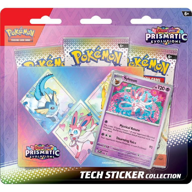Pokémon TCG: Prismatic Evolutions Tech Sticker Collection with Leafeon, Glaceon, or Sylveon promo, stickers & 3 booster packs. Shipped from NZ with AU delivery.