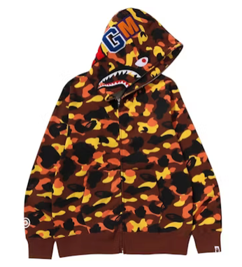 BAPE 1st Camo Shark Full Zip Hoodie Orange