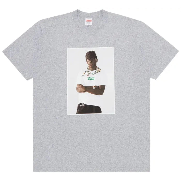 Supreme Tyler, The Creator Tee in Heather Grey with bold front graphic and soft cotton construction for casual streetwear and fan appeal
