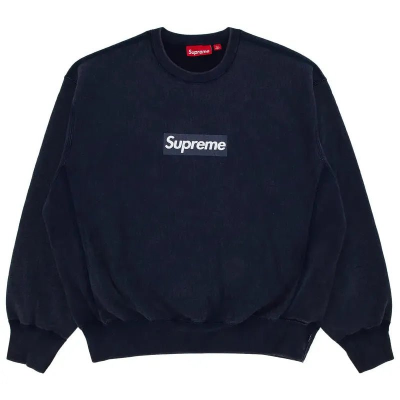 Supreme Washed Box Logo Crewneck Navy (SS25)