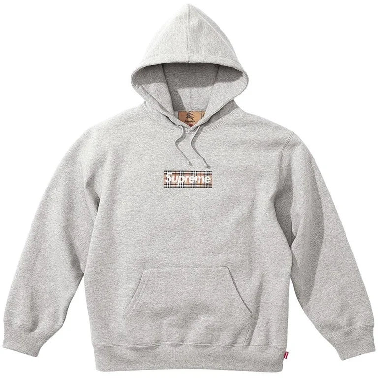 Supreme / Burberry Box Logo Hooded Sweatshirt Heather Grey
