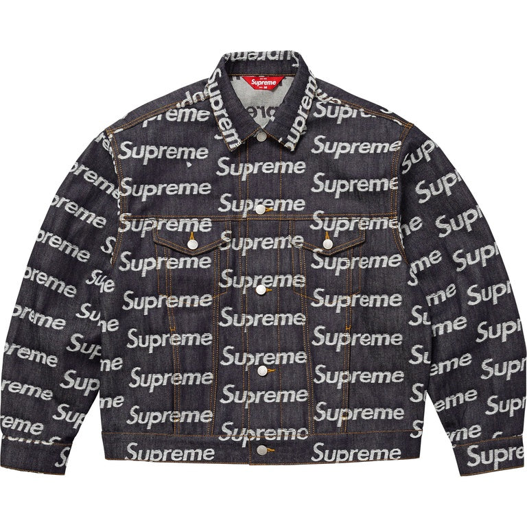 Supreme Jacquard Logos Denim Trucker Jacket Indigo