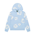 Denim Tears Cotton Wreath Sweatshirt in Powder Blue with puff-printed wreath design, soft cotton fabric, and relaxed fit for elevated streetwear style