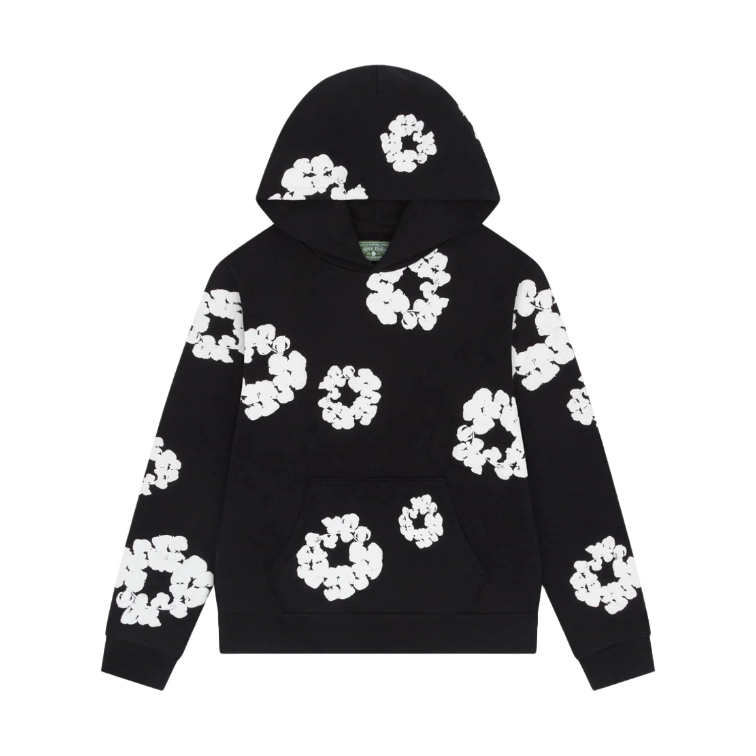 Denim Tears Cotton Wreath Sweatshirt in Black with puff-printed wreath design, soft cotton fabric, and relaxed fit for cultural and streetwear impact