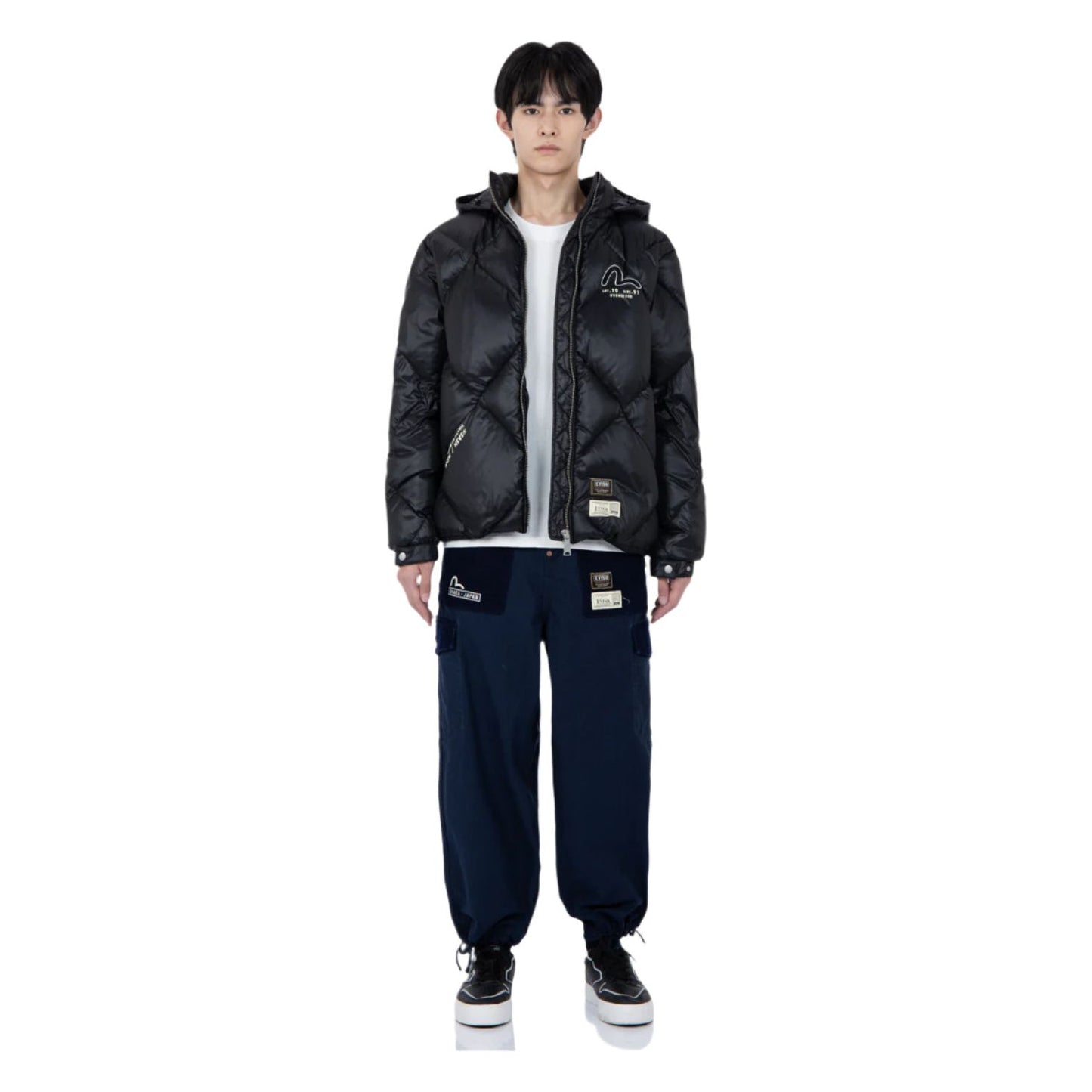 Evisu Logo Print Diamond-Stitched Down Jacket