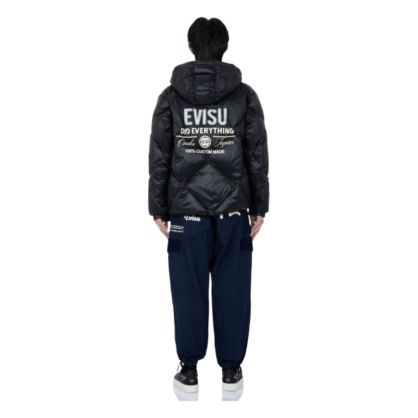 Evisu Logo Print Diamond-Stitched Down Jacket