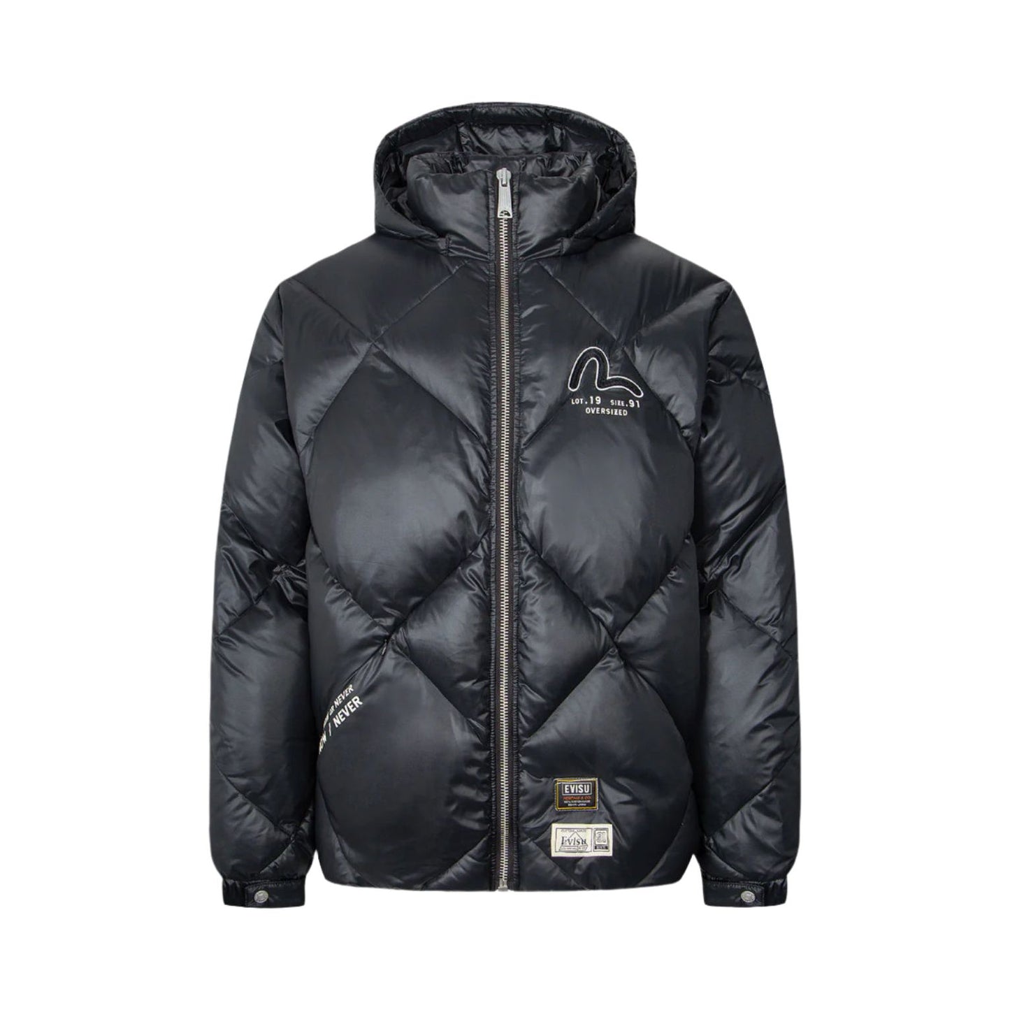 Evisu Logo Print Diamond-Stitched Down Jacket