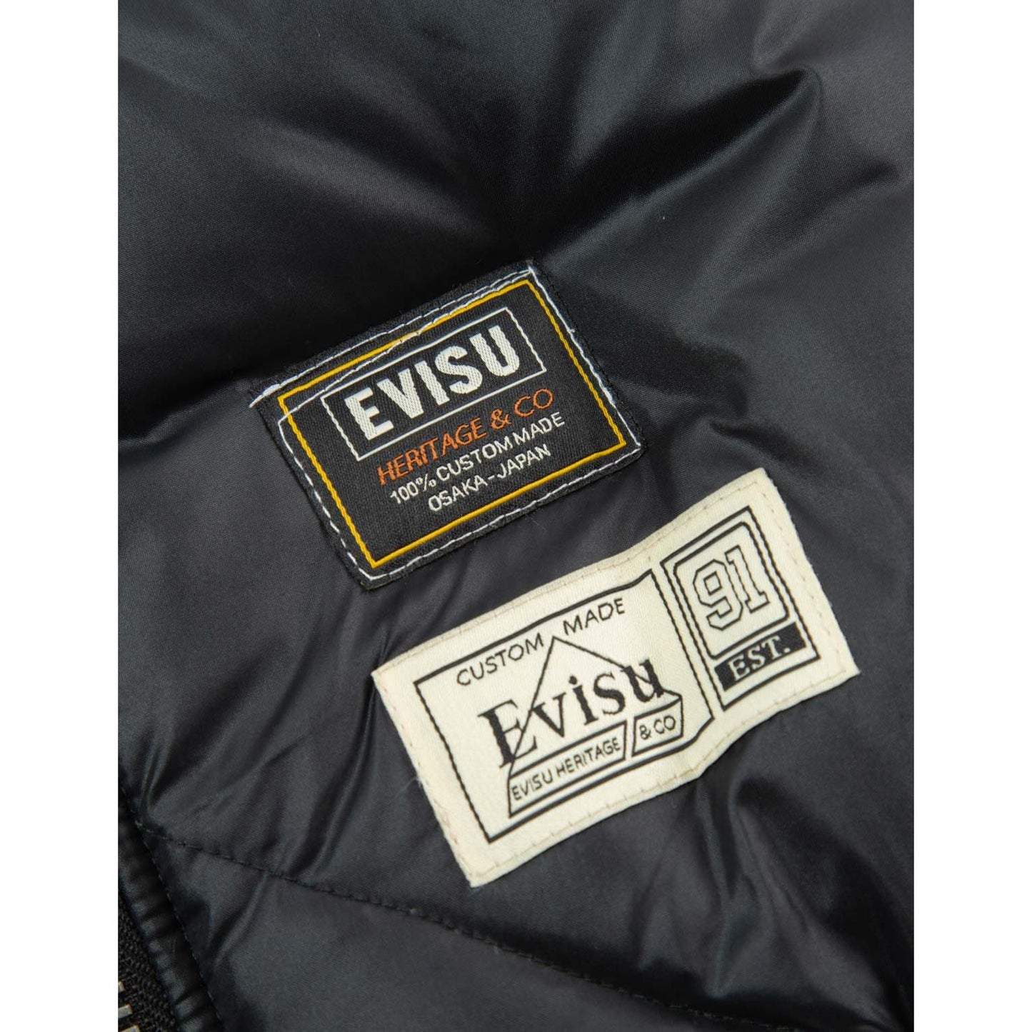 Evisu Logo Print Diamond-Stitched Down Jacket