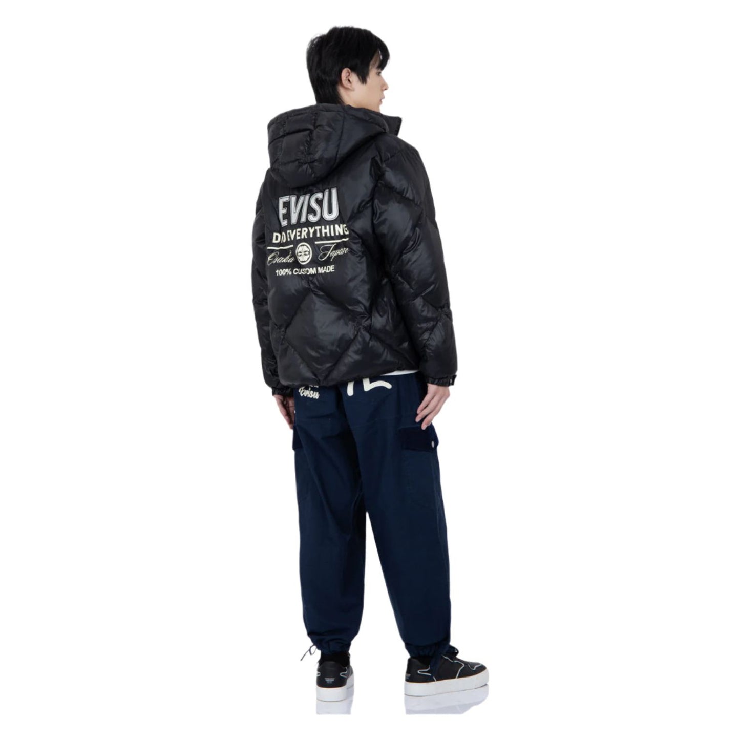 Evisu Logo Print Diamond-Stitched Down Jacket